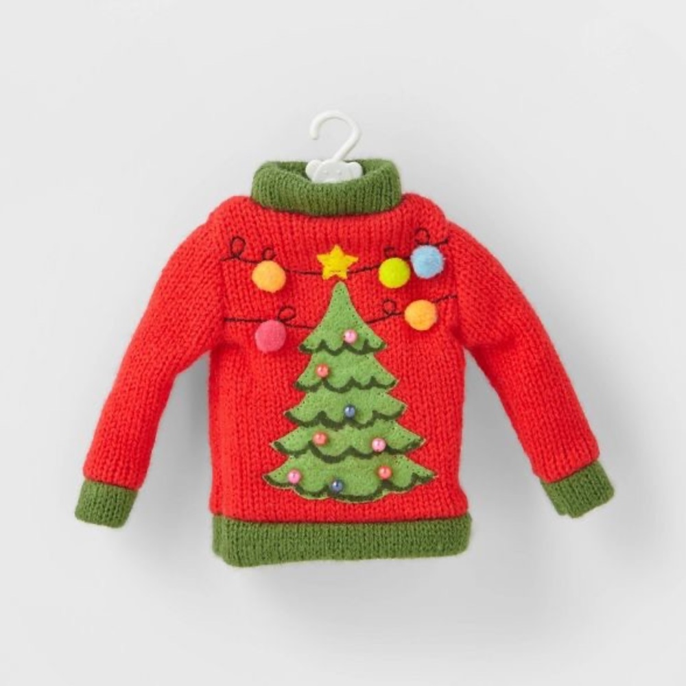 Knit Ugly Sweater Christmas Tree Ornament Red nwt